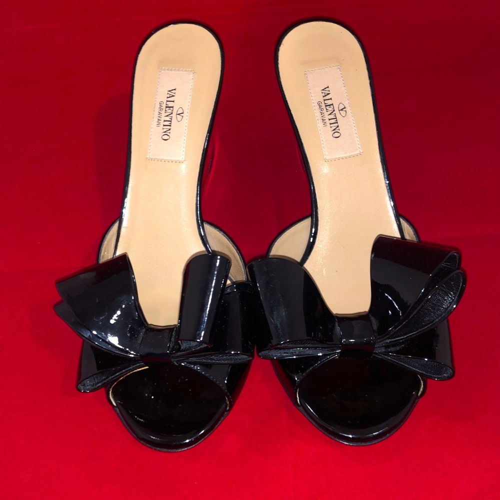 Valentino Garavani Slide Patent Leather Bow Heels